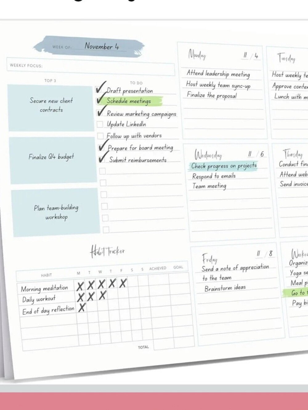 Weekly Planner and To-Do Notepad Premium Undated NWT